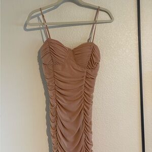Elegant Tan Ruched Dress